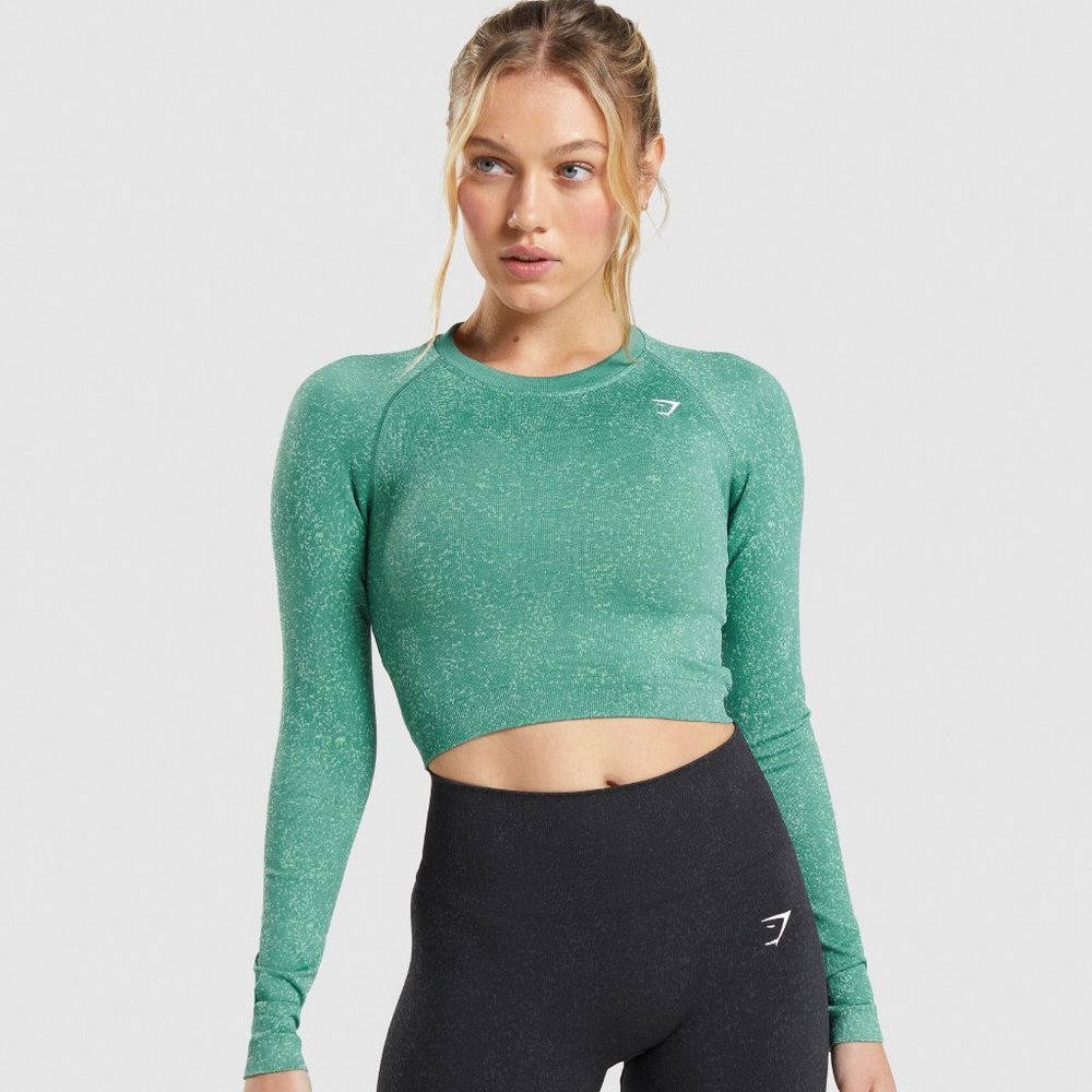 Gymshark Adapt Fleck Seamless Long Sleeve Crop Top in Alpine Green